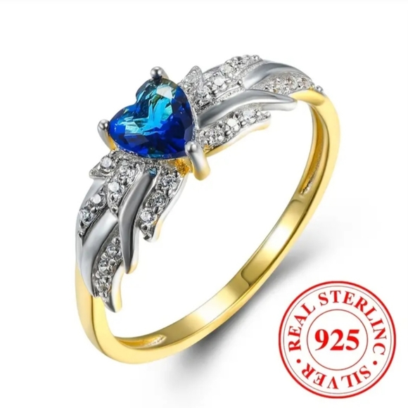 Sterling Silver 925 Beautiful Blue Heart 💙 and Wings Ring 💍!! 💍 - Picture 3 of 14